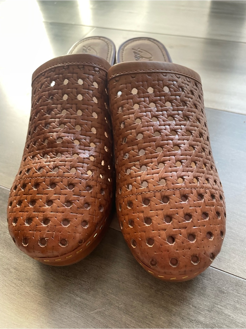 Patricia Nash Brown Woven Leather Clogs